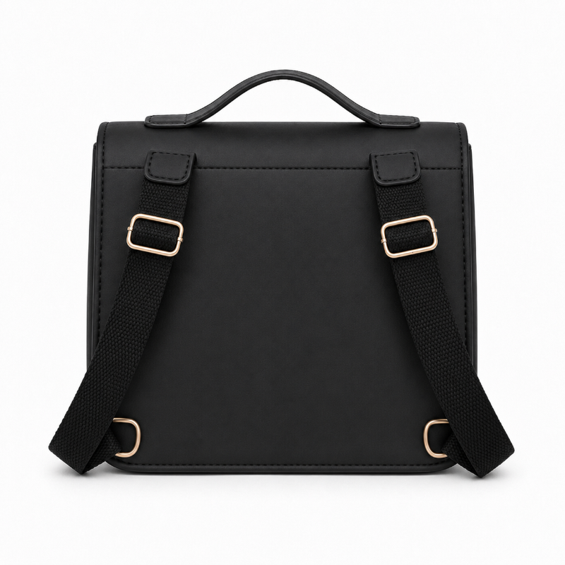 Vue arrière du sac maternelle enfant noir avec bretelles réglables et poignée