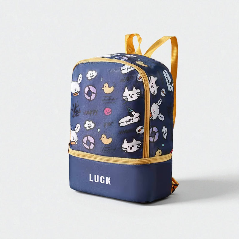 Sac piscine enfant bleu marine – Motifs animaux ludiques et fond compartimenté