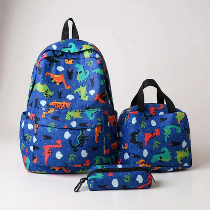 Sac cartable enfant – Dinos Bleu • Ensemble 3 pièces