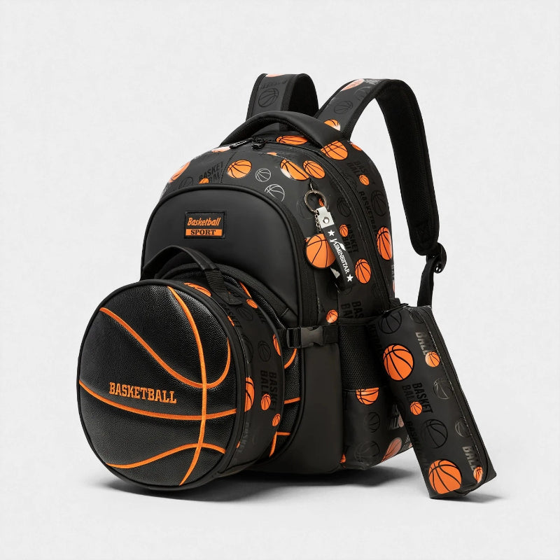sac a dos enfant 8 ans garcon basketball noir vue de face