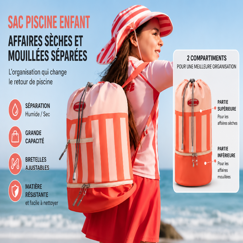 Sac de plage enfant corail visuel description de dos 