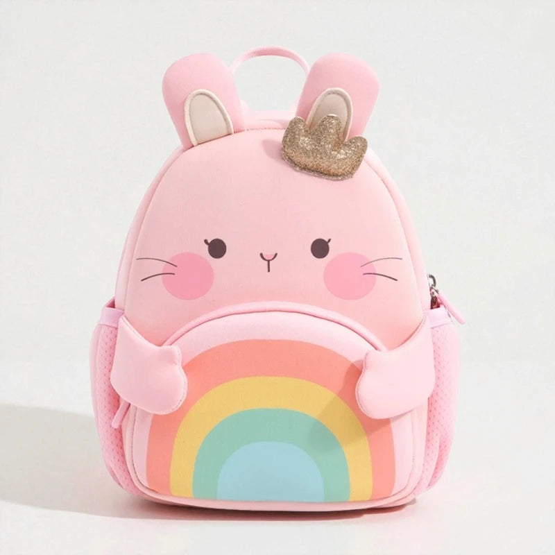 sac à dos bébé crèche fille rainbow rabbit vue de face