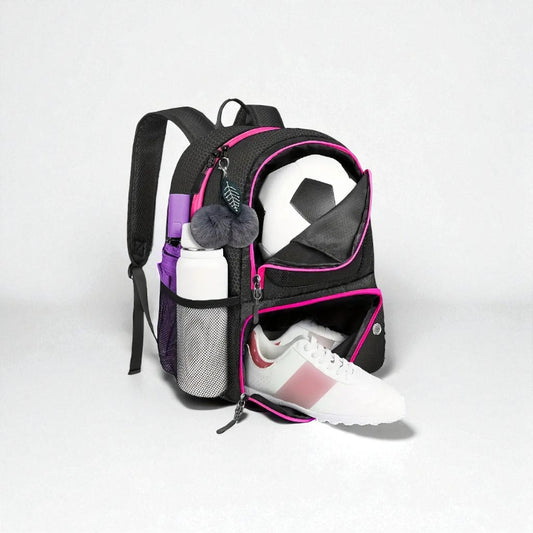 sac enfant foot compartiment noir et rose