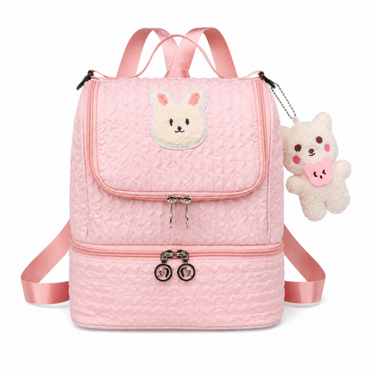 Sac à dos enfant isotherme rose avec motif lapin et double compartiment