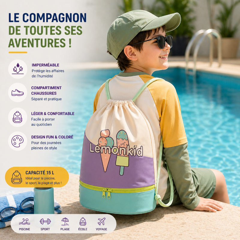sac piscine enfant fun violet avec enfant 