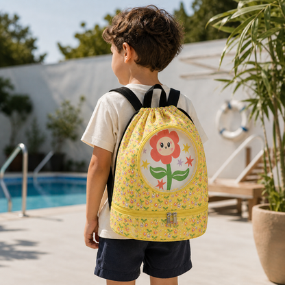 sac piscine enfant motif fleur visuel garcon de dos 