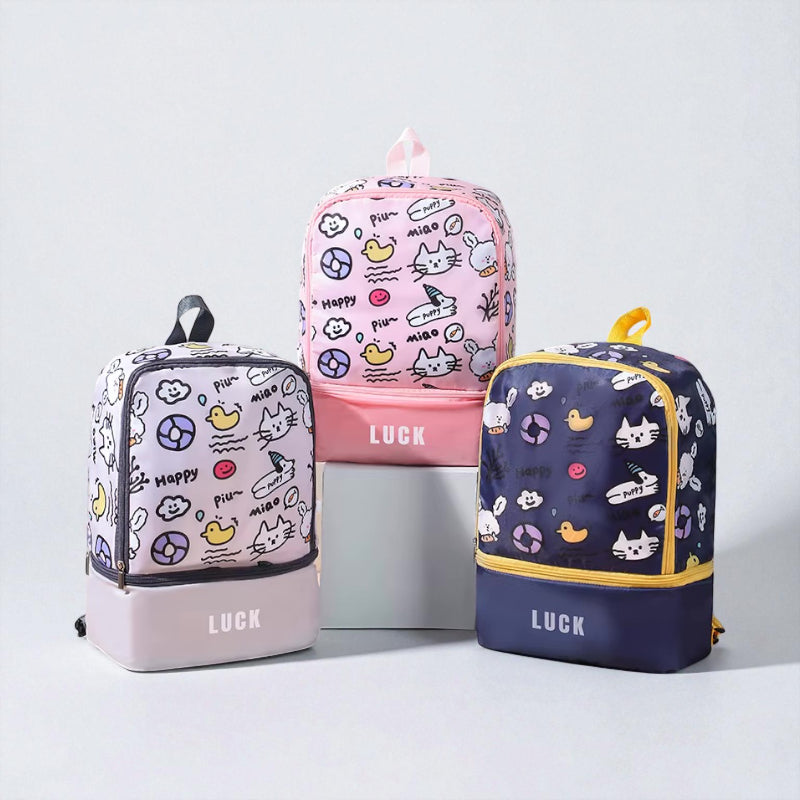 Collection sacs piscine enfant – Trois modèles imperméables avec fond séparé et design kawaii
