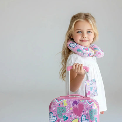 Valise enfant fille 10 ans avec poignée trolley ajustable et accessoires de voyage assortis
