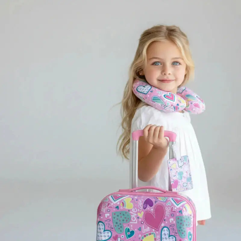 Valise enfant fille 10 ans avec poignée trolley ajustable et accessoires de voyage assortis
