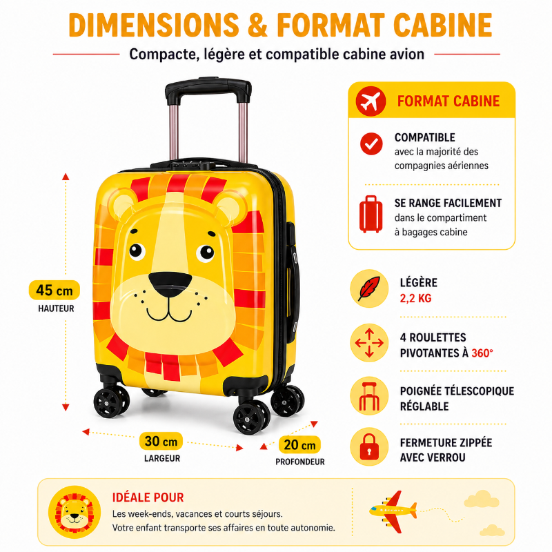 valise cabine enfant motif tigre format 