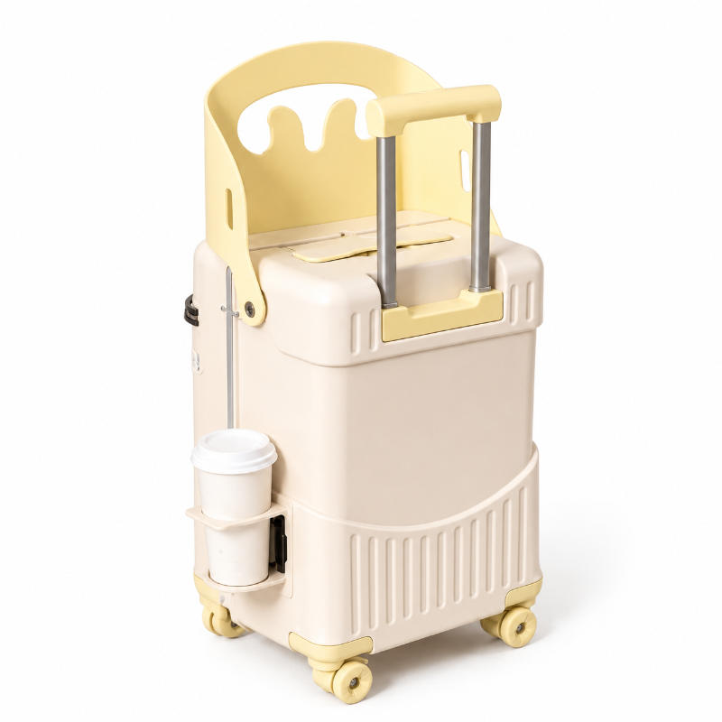 valise enfant avec assise jaune face 