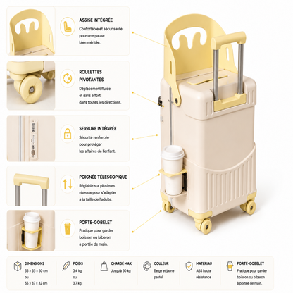 valise enfant avec assise jaune infos