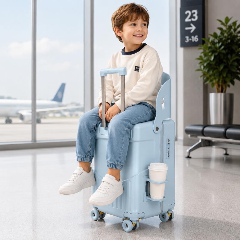 valise enfant avec assise bleu visuel enfant assis 