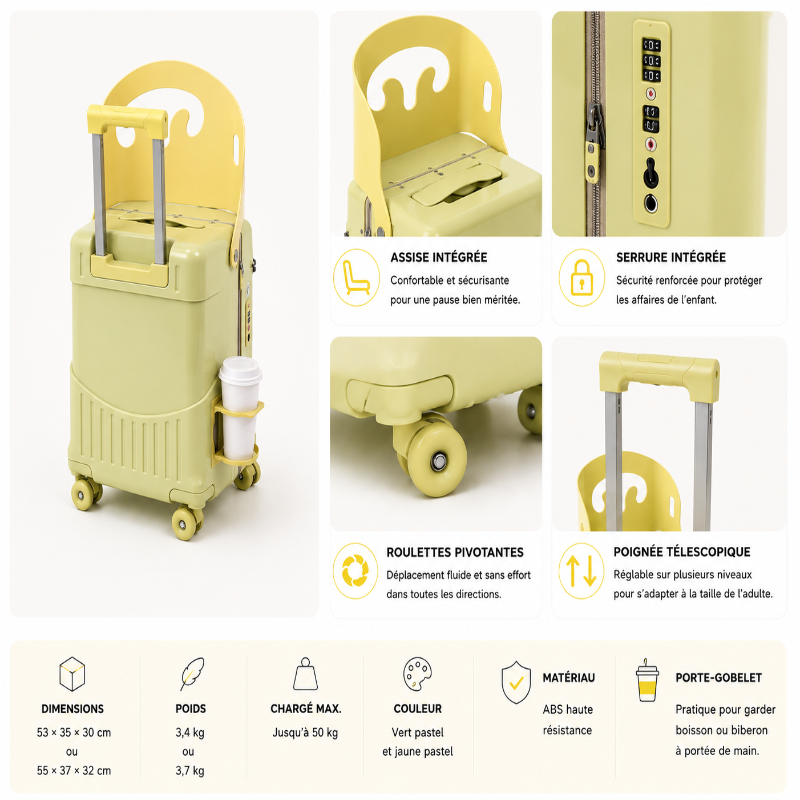 valise enfant avec assise jaune visuel infographie 