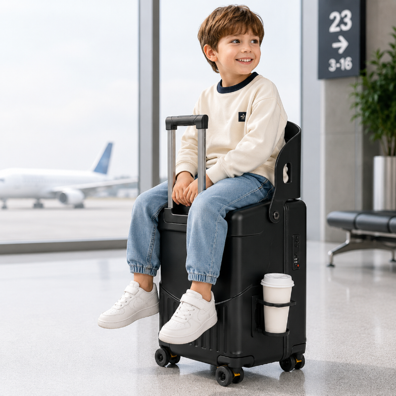 valise enfant avec assise noir visuel garcon assis 