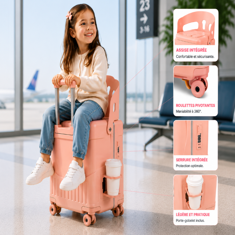 valise enfant avec assise rose details  