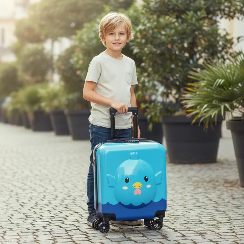 valise roulette enfant oiseau bleu scene avec un enfant 