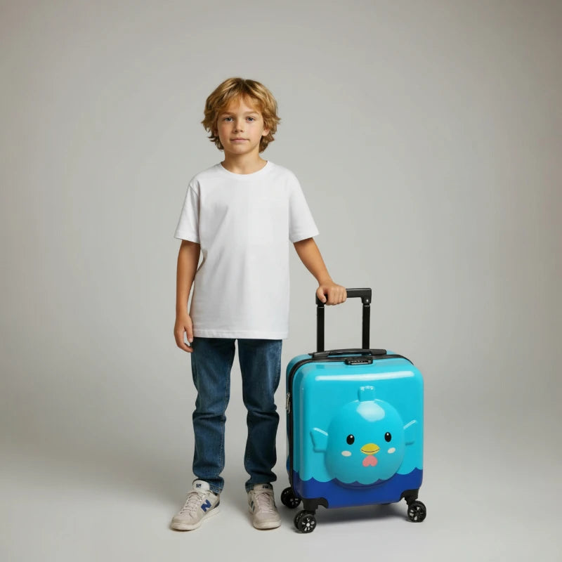 valise roulette enfant oiseau bleu pose enfant