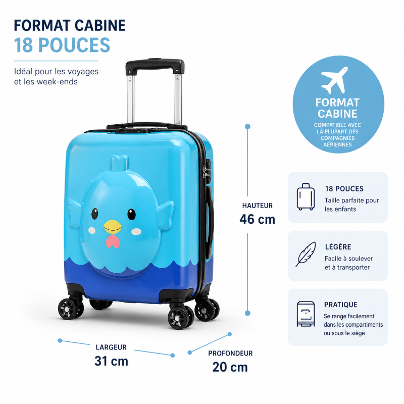 valise roulette enfant oiseau bleu visuel format