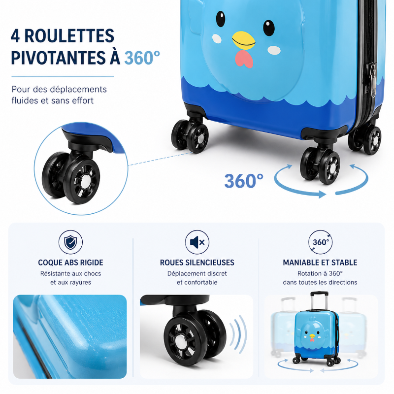 valise roulette enfant oiseau bleu visuel roues