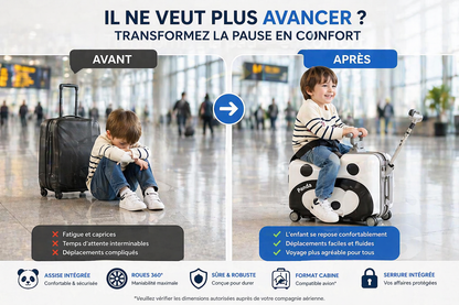 Valise enfant avec assise – Format cabine rigide avec structure pliable | Édition Panda Move